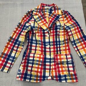[9-10]VTG KORET of California Koratron Rainbow Plaid Blazer Academia Preppy EUC